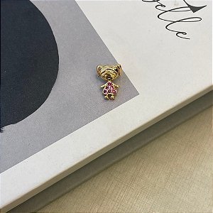 Pingente Menina Zircônia Rosa Folheado a Ouro 18K