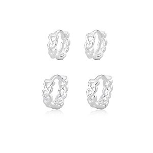 Duo de Argolas Fio Trançado Corrente Folheado a Prata 925