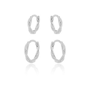 Duo de Argolas Fio Torcido Folheado a Prata 925