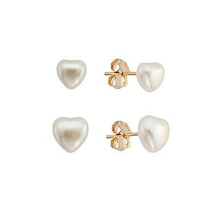 Duo de Pérola Coração M e P Folheado a Ouro 18K