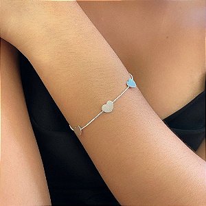 Pulseira Rabo de Rato Corações Lisos Folheado a Prata 925