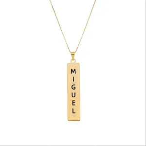 Colar Placa Retangular Nome Folheado a Ouro 18k