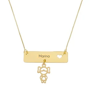 Colar uma Placa com um Pingente Folheado a Ouro 18k