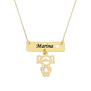 Colar uma Placa com um Pingente Folheado a Ouro 18k
