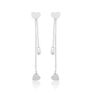 Brinco Coração 2 Fios Pingente Coração E Pérola Folheado a Prata 925