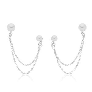 Brinco Pérola Dupla Correntinha Folheado a Prata 925