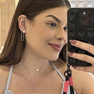 Brinco Veneziano Coração Duplo Liso Folheado a ouro 18k