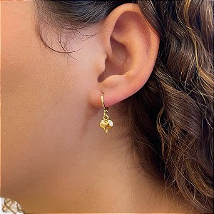 Brinco de Argola Coração Abaulado Liso P Folheado a Ouro 18k