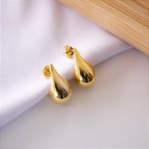 Brinco Gota Abaulada Folheado a Ouro 18k