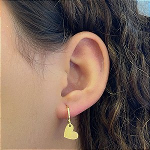Brinco Argola Pingente Coração Liso Folheado a Ouro 18k