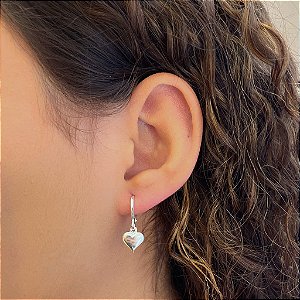 Brinco Argola Pingente Coração Abaulado Média Folheado a Prata 925