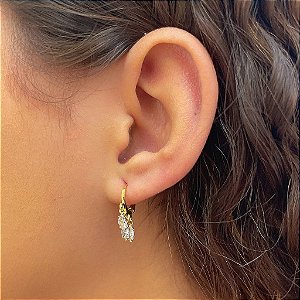 Brinco de Argola com 3 Pingentes de Navete Cristal Folheado a Ouro 18k