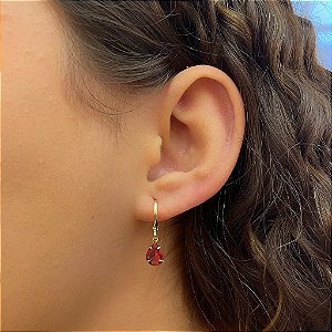 Brinco de Argola com Pingente Gota Rosa Folheado a Ouro 18k