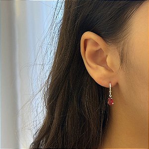 Brinco de Argola com Pingente Gota Rosa Folheado a Prata 925