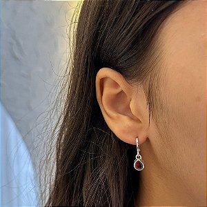 Brinco de Argola com Pingente Gota Zircônia Rosa Borda Folheado a Prata 925