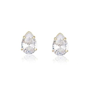 Brinco Gota Cristal Zircônia com Galeria Folheado a Ouro 18K