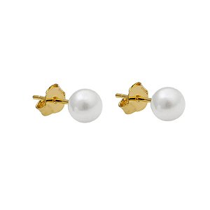 Brinco Pérola Média Folheado a Ouro 18K