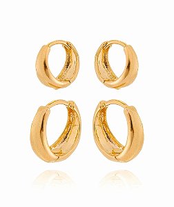Duo Argola Abaulada Folheada a Ouro 18k