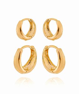 Duo Argola Abaulada Folheada a Ouro 18k