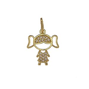 Pingente Menina Zirconias Folheado a Ouro 18k