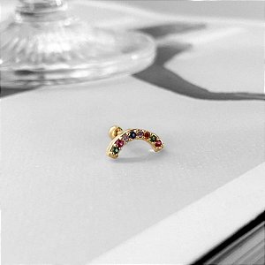 Piercing Cluster Arco Cravejado Colorido Folheado a Ouro 18k