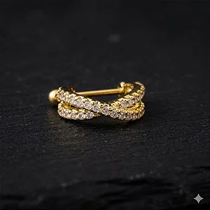 Piercing 2 em 1 Meia Argola Fios Entrelaçados Folheado a Ouro 18k