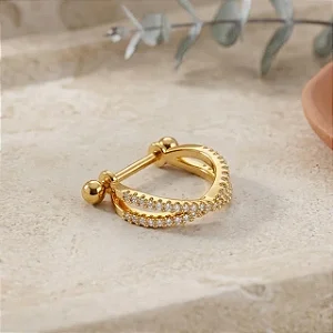 Piercing 2 em 1 Meia Argola Fios Entrelaçados Folheado a Ouro 18k