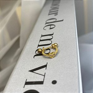 Piercing Meia Argola Helix Aro Granitado Coração Cravejado Folheado a Ouro 18k