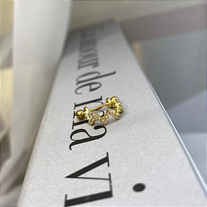 Piercing 2 em 1 Meia Argola ZigZag Cravejado Folheado a Ouro 18k