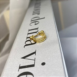 Piercing 2 em 1 Meia Argola Fio Liso e Fio Cravejado Folheado a Ouro 18k