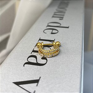 Piercing 2 em 1 Meia Argola 2 Fios Cravejados Folheado a Ouro 18k