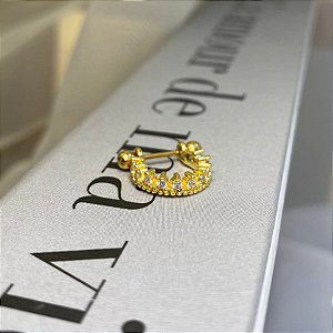Piercing 2 em 1 Meia Argola Zircônias Ponteiras Folheado a Ouro 18k
