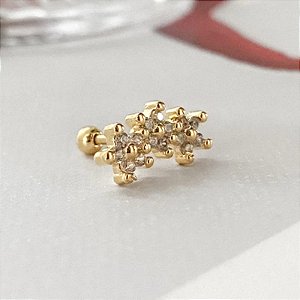 Piercing 3 Flores Folheado a Ouro 18k
