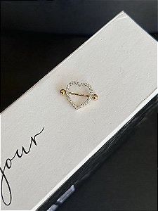 Piercing Mamilo Coração Cravejado Folheado a Ouro 18k