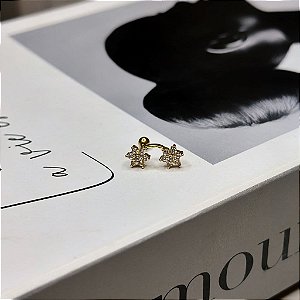 Piercing Cluster Duas Flores Cravejadas Folheado a Ouro 18k