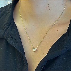 Colar Coração Cravejado Folheado a Ouro 18k