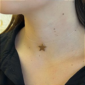 Colar de Nylon Estrela Lisa Folheado a Ouro 18k