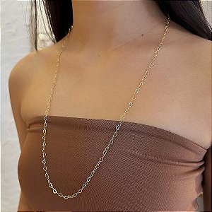 Colar Longo Elo Coração Vazado Folheado a Ouro 18k