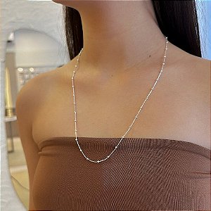 Colar Veneziano 0,6Mm Com Bolinhas 60Cm Folheado a Prata 925