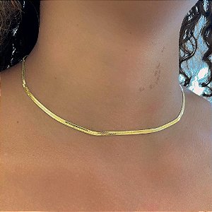 Colar Choker Fita Heringbone Folheado a Ouro 18k