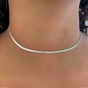 Colar Choker Fita Heringbone Folheado a Prata 925