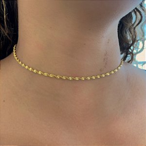 Choker Herringbone Torcida Folheado a Ouro 18k