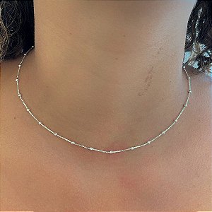 Choker Veneziano Bolinhas Delicadas Folheado a Prata 925
