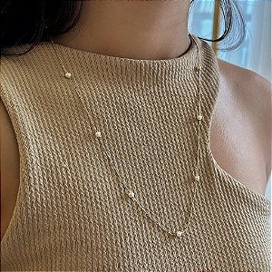 Colar 60 cm Pérolas Folheado a Ouro 18k