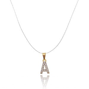 Colar Nylon Letra Cravejada Folheado a Ouro 18K