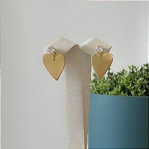 Brinco Ponto de luz e Pingente de Coração Liso Folheado a Ouro 18k