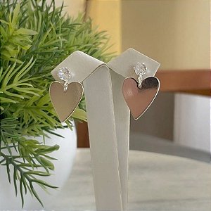 Brinco Ponto de luz e Pingente de Coração Liso Folheado a Prata 925