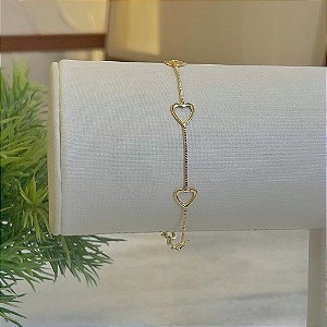 Pulseira Veneziano Corações Vazados Folheado a Ouro 18k