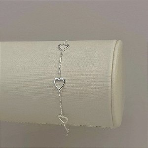 Pulseira Veneziano Corações Vazados Folheado a Prata 925
