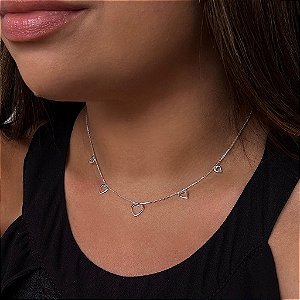 Choker Corações Vazados Soldados Folheado a Prata 925